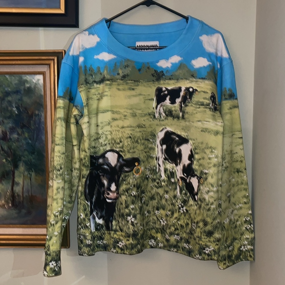Moschino Couture Countryside Cow Scoop Neck Sweatshirt Size S US 4/6 - Picture 13 of 13